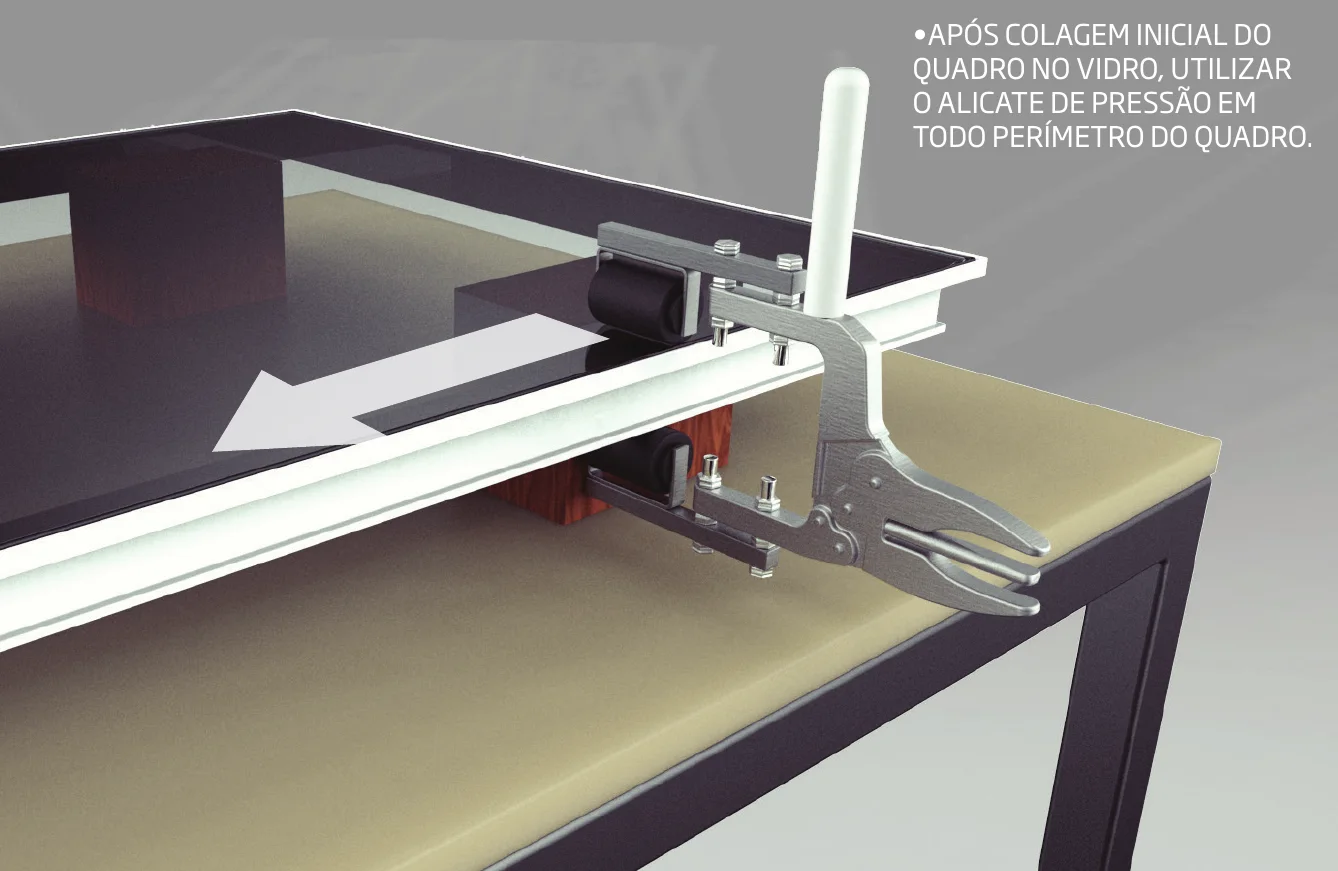 Alicate de pressão aplicado em todo o perímetro do quadro
